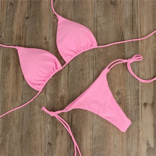 2pcs Women Summer Swimsuit Bikini Set Bra Tie Side G-String Thong Beach e swimsuit