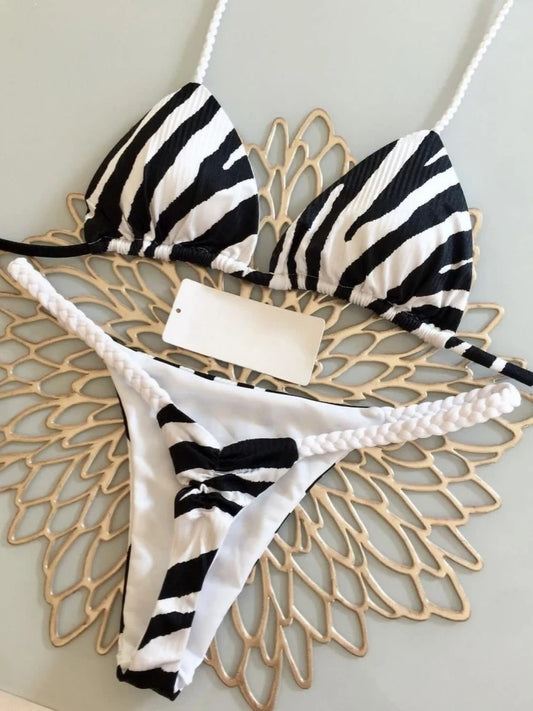 Bikini High Waist Swimsuit Sexy Thong Bikini Set Zebra Print